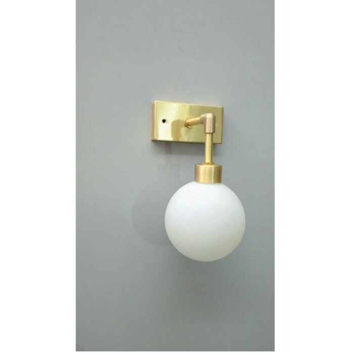 Alpha-WL-09 Handmade Globe Wall Light with brass finish and white glass globe
