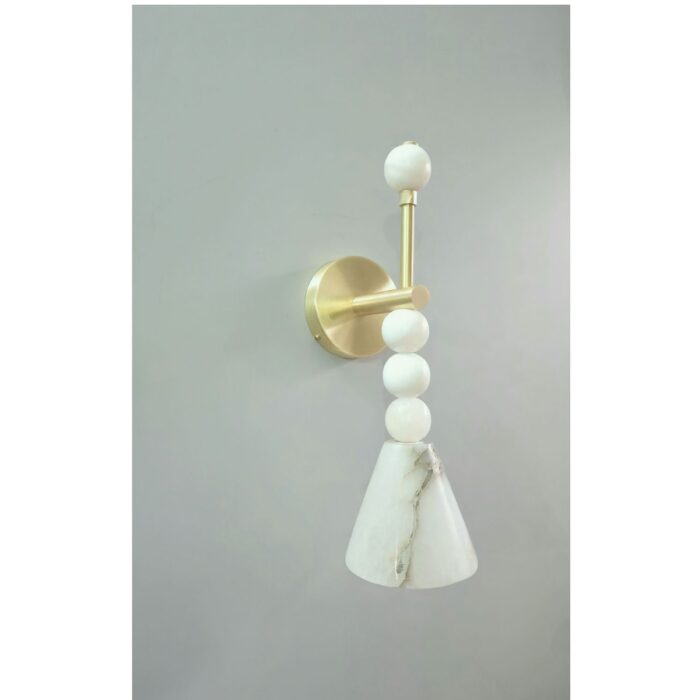 Modern Alabaster Wall Light with brass base and white stone shade