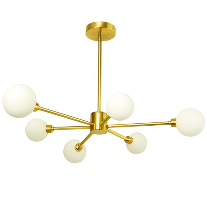 Six Globe Chandelier modern brass ceiling light with glass globes