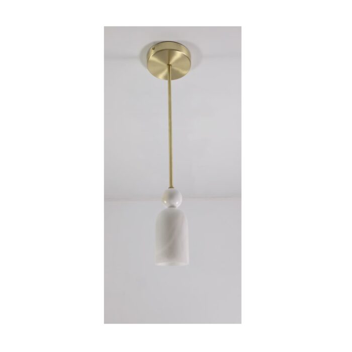 Modern Alabaster Pendant Light with elegant brass rod and natural stone shade