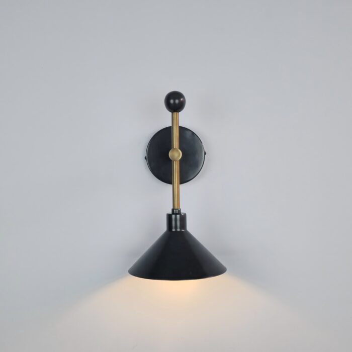 Modern Matte Black Wall Sconce, Brass Industrial Wall Light, Mid Century Cone Shade Lamp, Minimalist Bedroom Vanity Lighting, Handmade Sconce